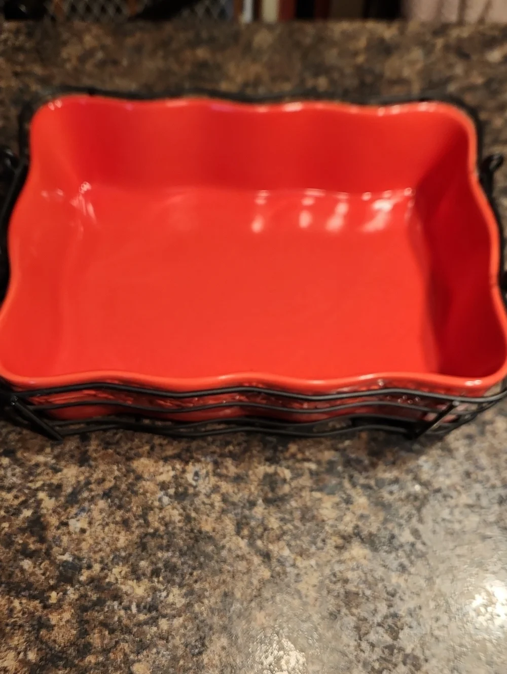 Temptations Red Ceramic Tray with Black Metal Rack